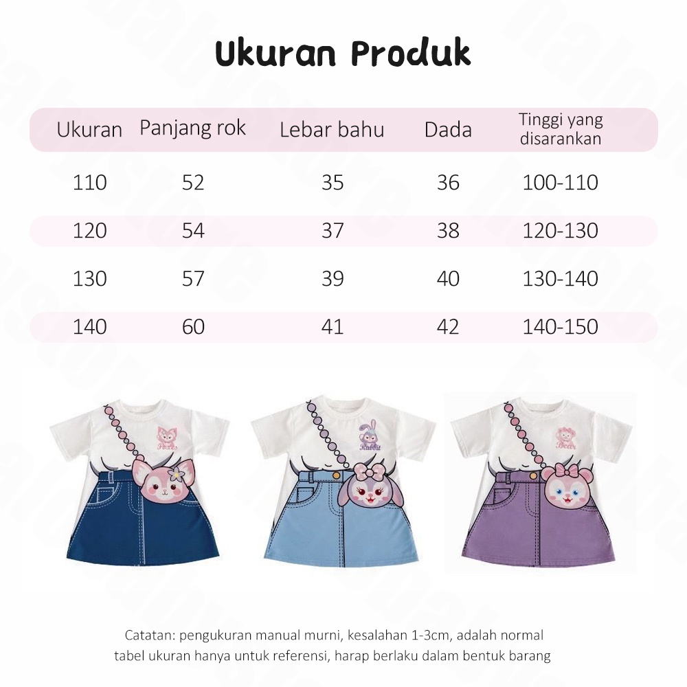 Halo Baby Gaun anak perempuan versi Korea kartun rok denim dua potong palsu Dress baju Gaun anak