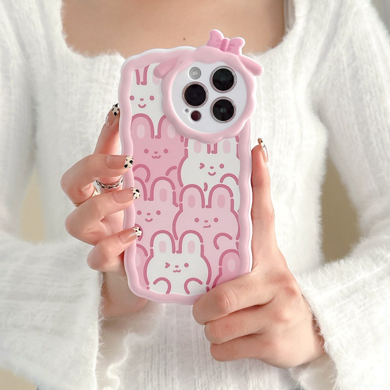 【Lamb Style】Stacked Bunny Soft TPU Case HP iP iPhone 11 12 13 14 Pro Max 7 8 + Plus SE 2020 X XS XR Max Girl Woman FTD Casing Apple