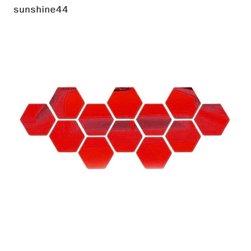 Sunshine 12Pcs Hexagon Vinyl Dekorasi Rumah Stiker Dinding Decal DIY Removable 3D Cermin ID