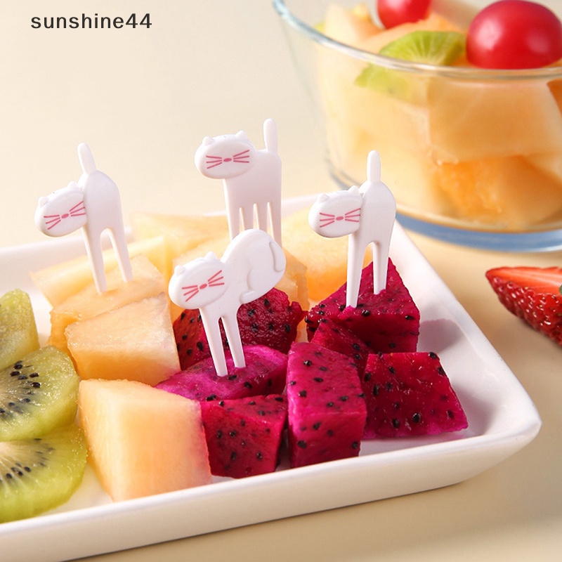 Sunshine 6pcs/set Garpu Buah Kucing Mini Animal Putih Anak Dessert Bento Sandwich Lunches Party Decor ID