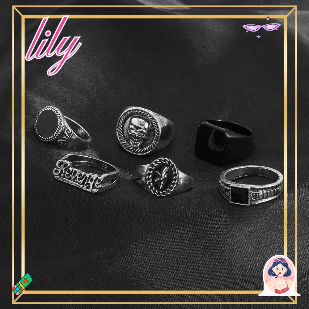 Lily Man Skull Cincin Keren Vintage Trendi Punk Tampan Sederhana Perhiasan Fashion