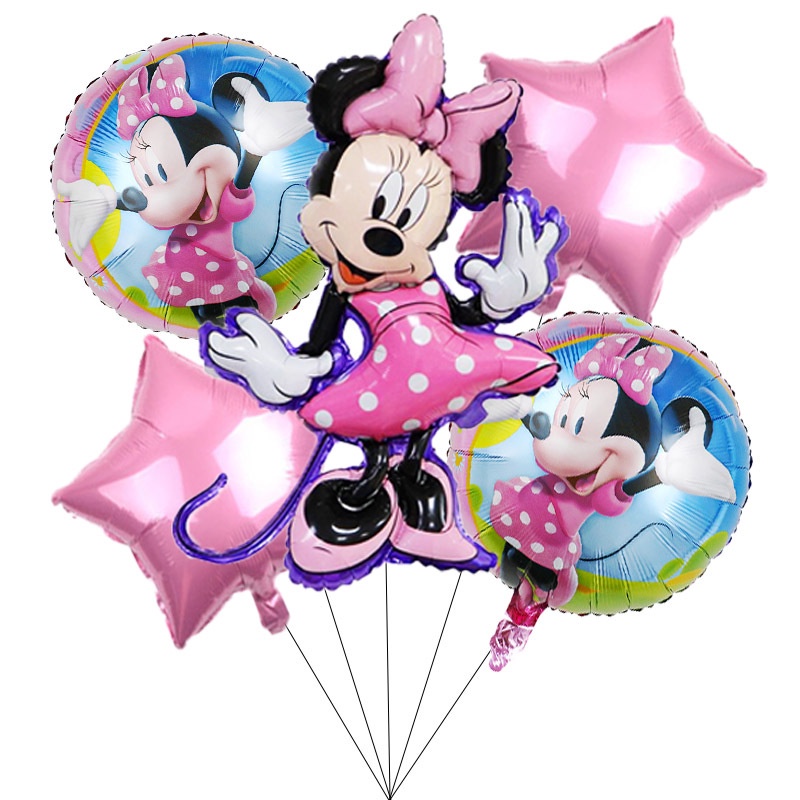 5pcs/set Anime Mickey Balon Mainan Film Aluminium Model Minnie Boneka Angka Perlengkapan Pesta Dekorasi Ulang Tahun Bayi