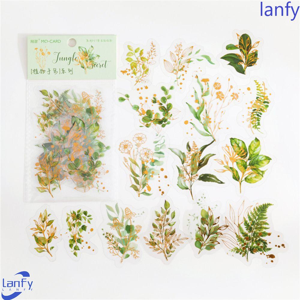 Lanfy Bunga Stiker Jurnal Alat Tulis Golden Outline Transparan Warna-Warni Lukisan Tangan Bahan Stiker