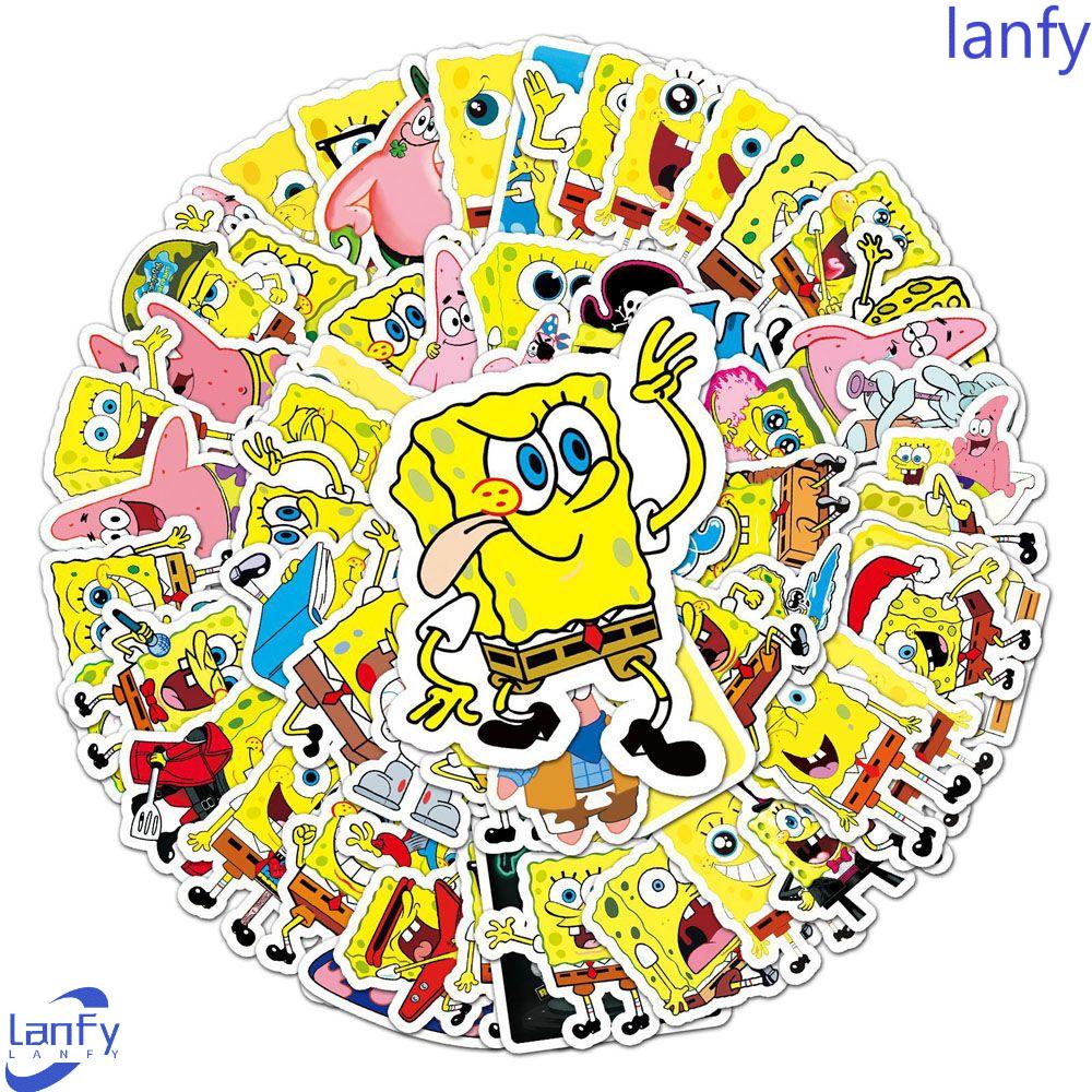 Lanfy SpongeBob SquarePants Stiker Mini DIY Kawaii Gitar Laptop Motor Diary Decals Perlengkapan Kantor Sekolah Koper Graffiti Stiker