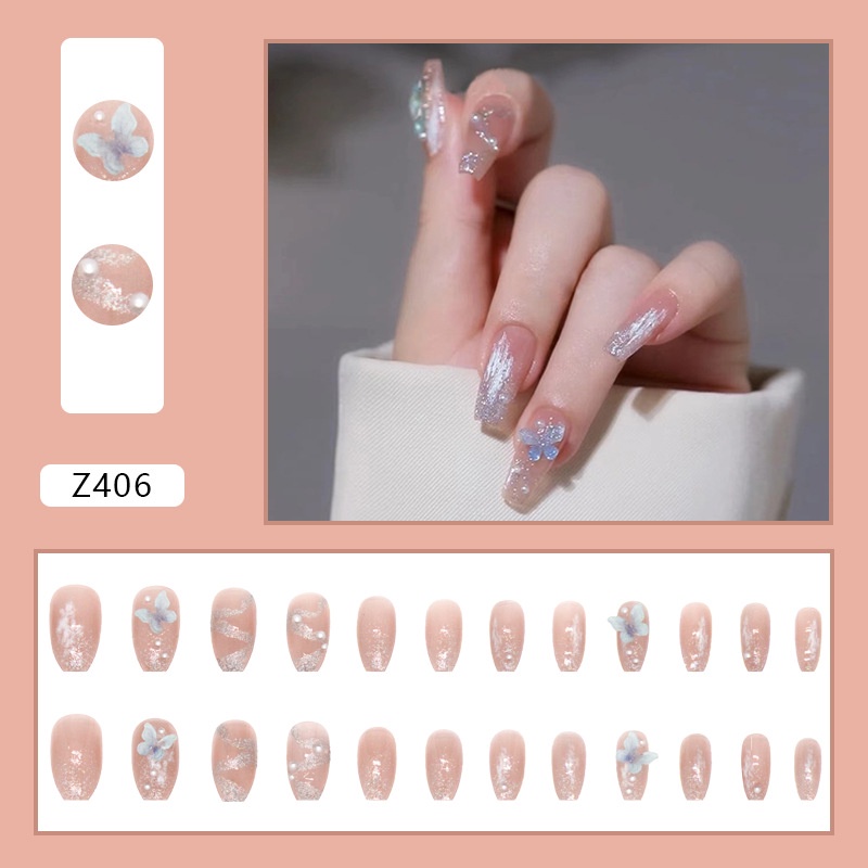 Z406 24Pcs DIY Kuku Palsu French Cool Finger Nail Art Stiker Kuku Palsu