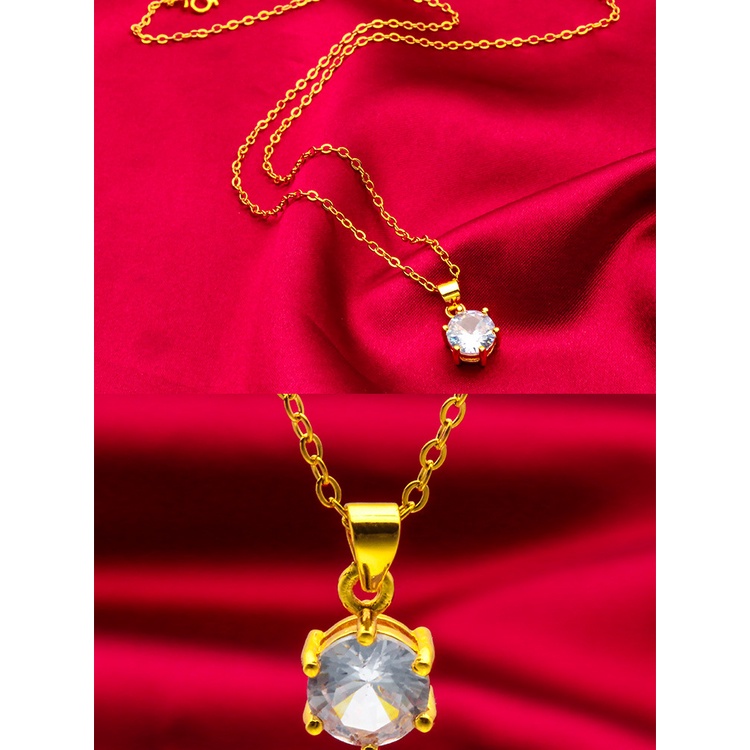 Aksesoris Perhiasan Fashion Goldkingdom Ready Stock Kalung Cincin Berlian Putih Lapis Emas set Minimalis Mewah