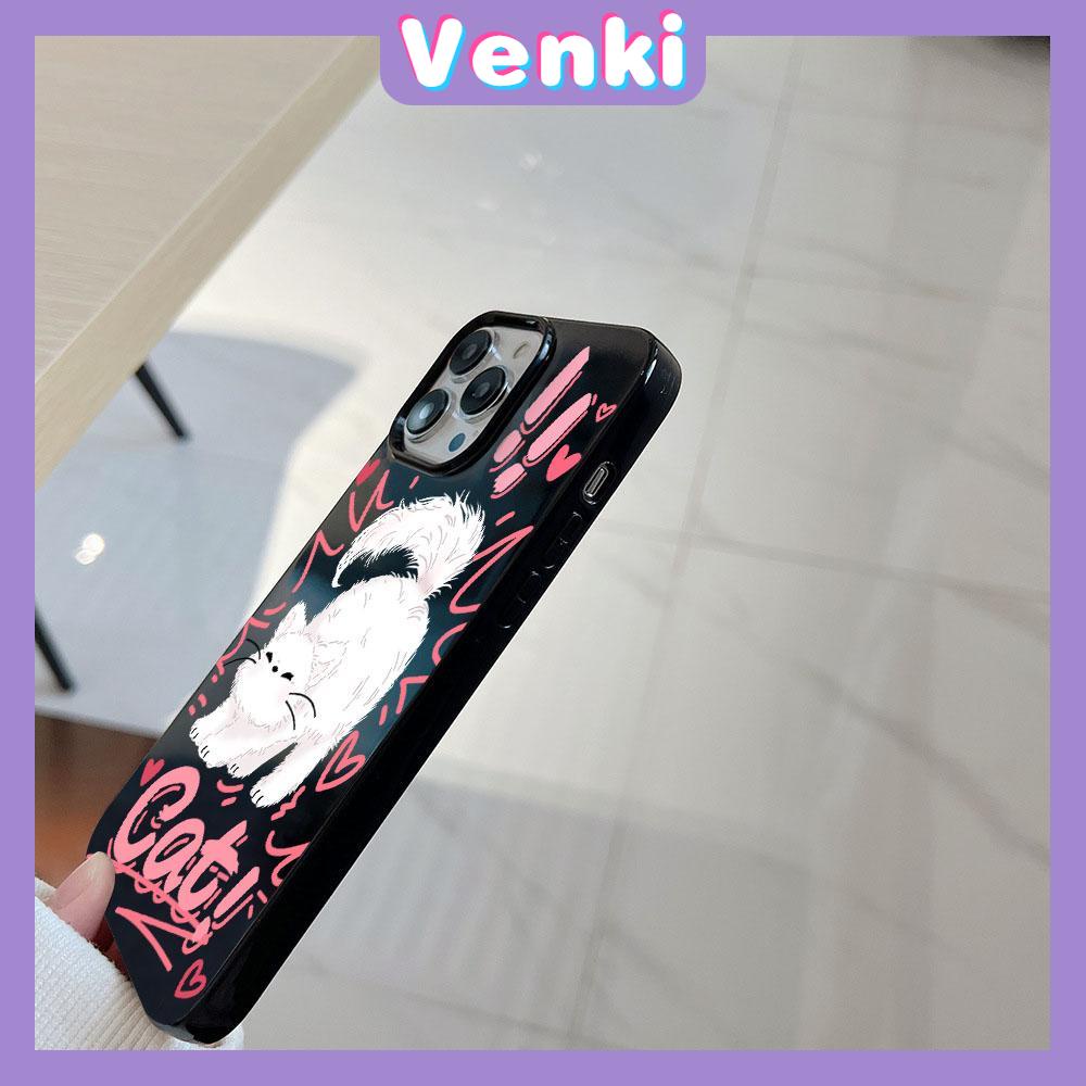 VENKI - For iPhone 11 iPhone Case Black Glossy TPU Soft Case Shockproof Protection Camera Cute Cat Compatible with iPhone 14 13 Pro max 12 Pro Max 11 xr xs max 7Plus 8Plus