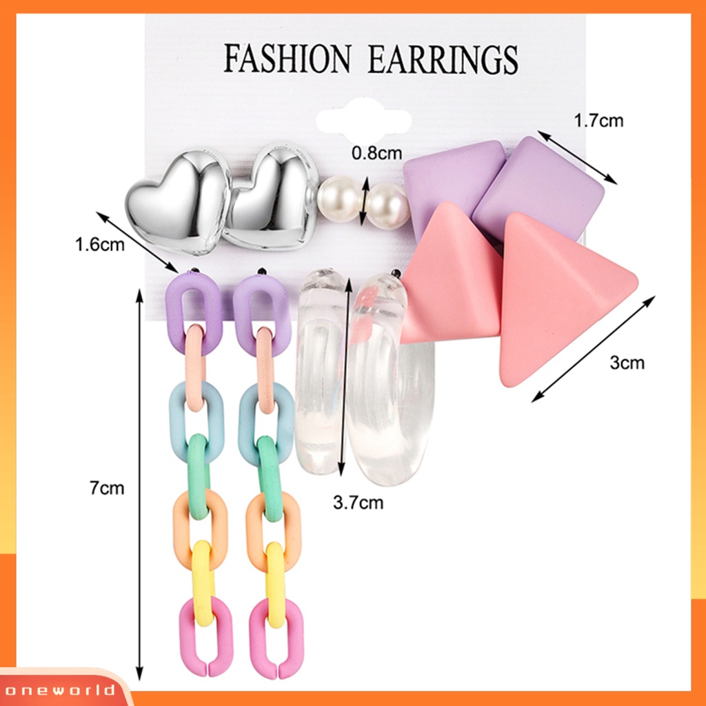 [EONE] 4/6pasang Anting Pejantan Geometris Tahan Luntur Permukaan Halus Manis Akrilik Jantung Kreatif Permen Warna Menjuntai Anting-Anting Perhiasan Aksesoris