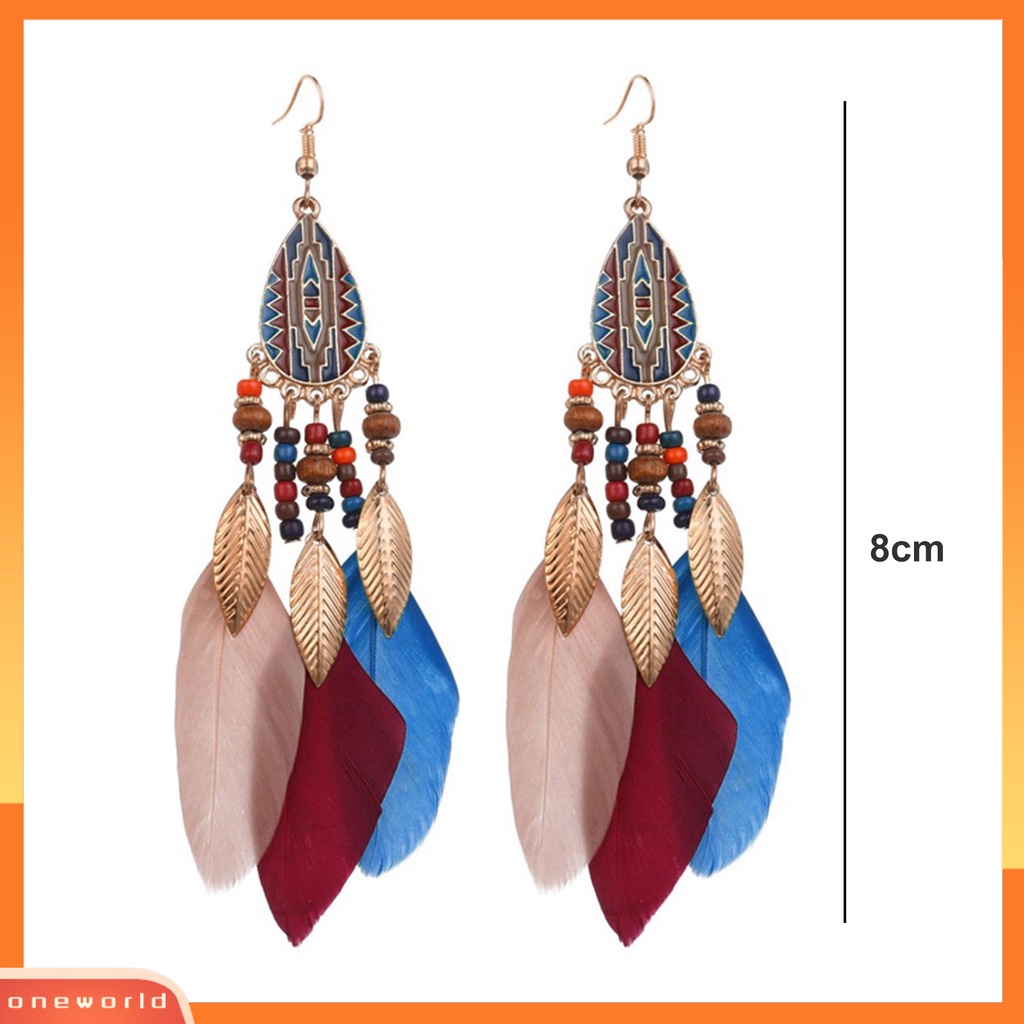 [EONE] 1pasang Anting Kait Gaya Etnik Tetesan Air Liontin Manik-Manik Kepribadian Eye-catching Dekorasi Hypoallergenic Buatan Bulu Vintage Menjuntai Anting-Anting Perhiasan Aksesori