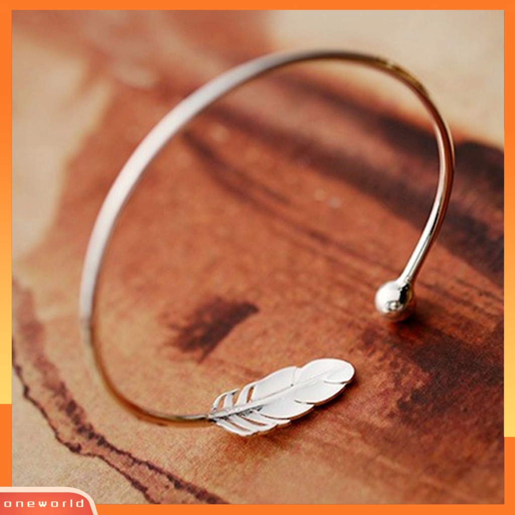 [EONE] Gelang Cuff Bulat Warna Silver Copper Angel Feather Adjustable Simple Bangle Untuk Hari Valentine