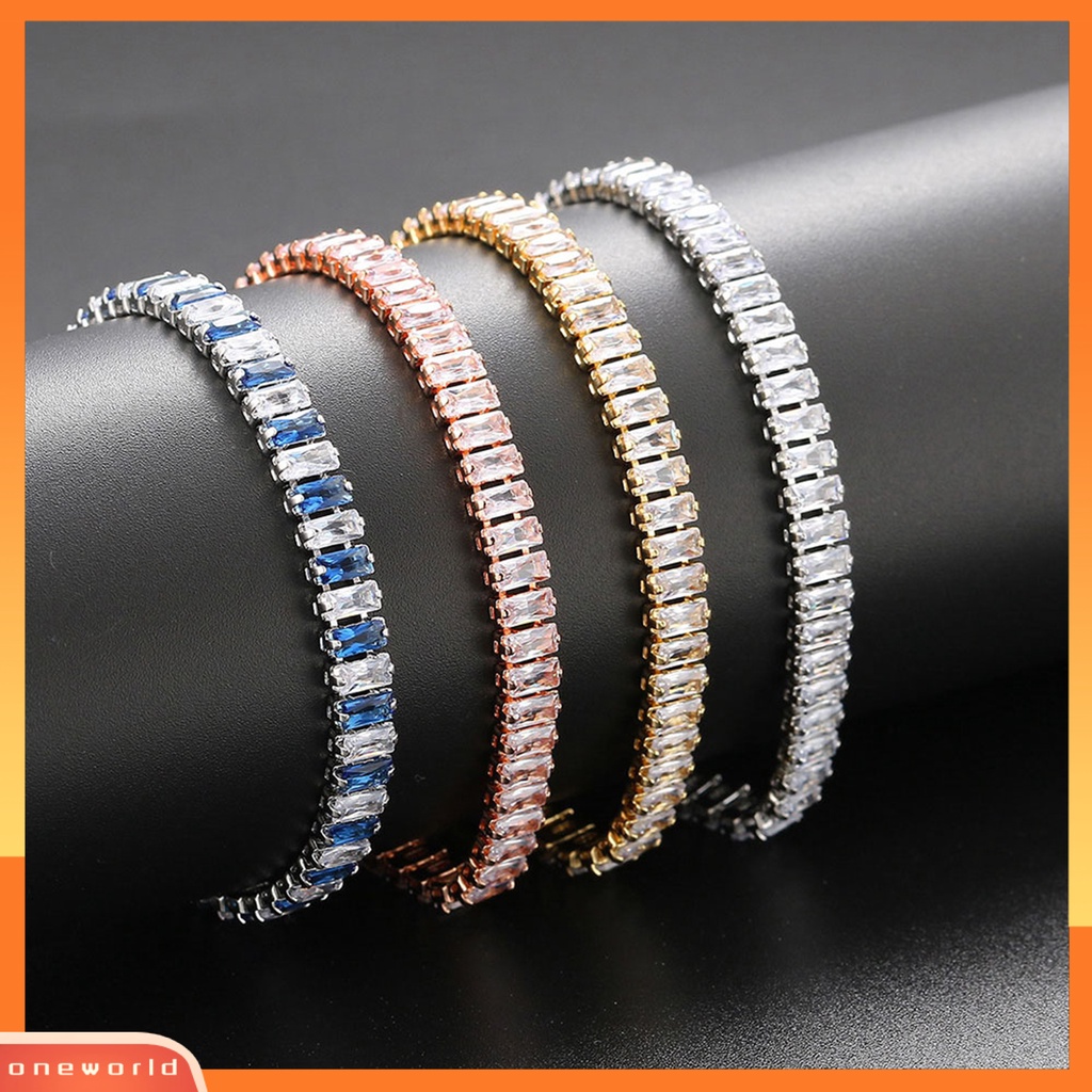 [EONE] Wanita Gelang Warna-Warni Cubic Zirconia Perhiasan Persegi Panjang Berlian Imitasi Gelang Hadiah Ulang Tahun