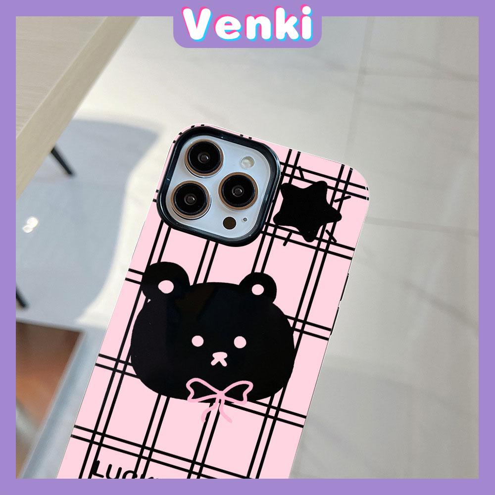 VENKI - For iPhone 11 iPhone Case Pink Glossy TPU Soft Shell Shockproof Protective Camera Cute Black Bear Star Compatible with iPhone14 13 Pro max 12 Pro Max xr xs max 7Plus 8Plus