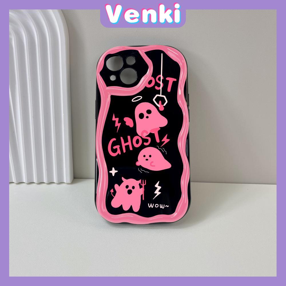 VENKI - For iPhone 11 iPhone Case 3D Curved Edge Wave Glossy Black TPU Airbag Shockproof Camera Cover Pink Ghost Compatible with iPhone 14 13 Pro max 12 Pro Max xr xs max 7 8Plus