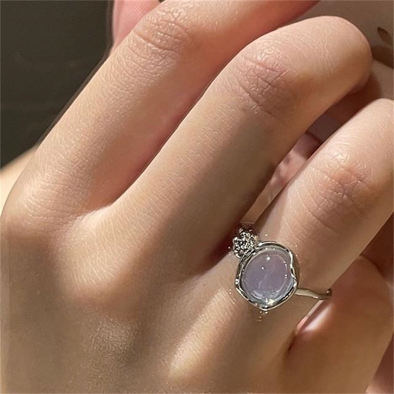 Y2k Moonstone Zircon Cincin Emas Perak Hati Berlian Rings Untuk Wanita Fashion Aksesoris Perhiasan