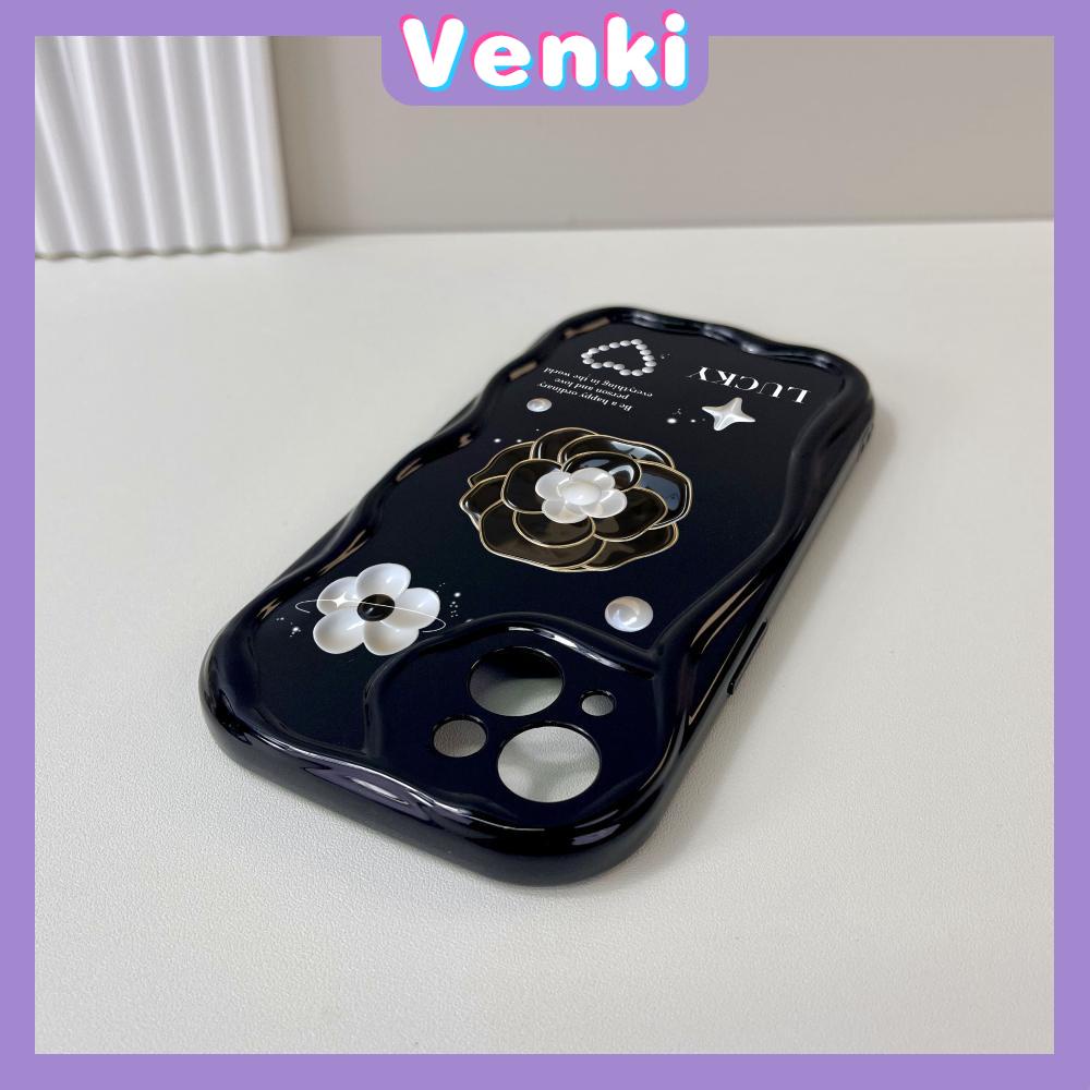 VENKI - For iPhone 11 iPhone Case 3D Curved Edge Wave Glossy Black TPU Airbag Shockproof Camera Cover Luxury Camellia Compatible with iPhone 14 13 Pro max 12 Pro Max xr xs max 7 8