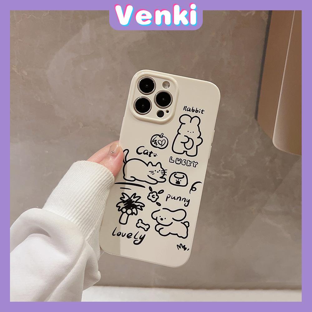 VENKI - For iPhone 11 iPhone Case Film TPU Soft Case White Glossy Cute Illustration Camera Protection Shockproof Compatible with iPhone 14 13 Pro max 12 Pro Max xr xs max 7 8 Plus