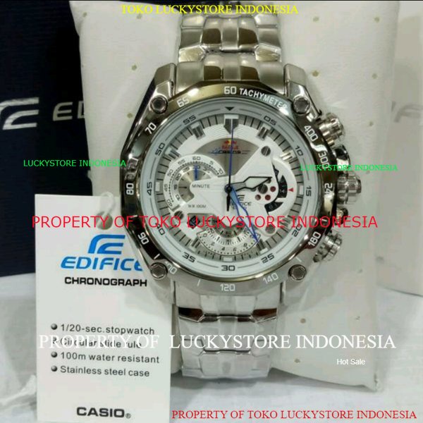 Jam Casio Edifice EFR 550D - 1Av Stainless Silver Dial White RedBull Exclusive dan Berkualitas