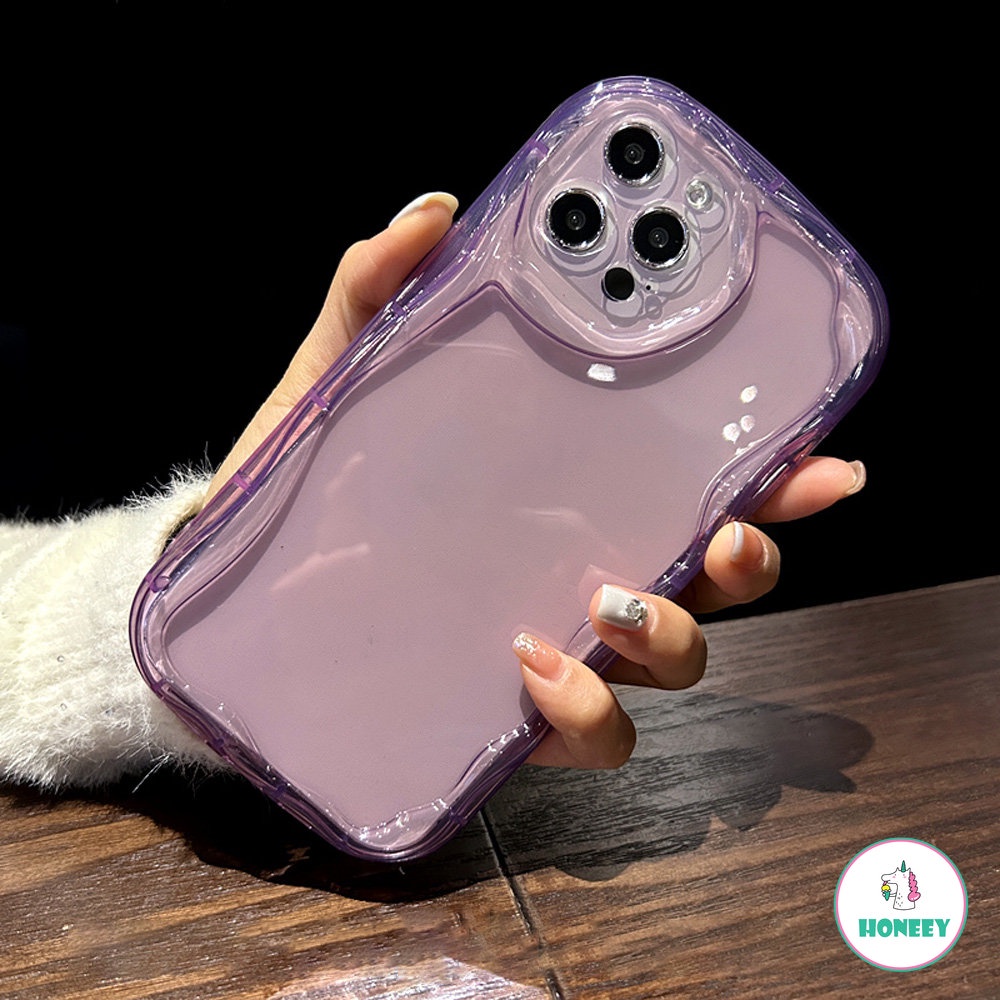 IPHONE Fashion Oval Curly Wavy Lensa Phone Case Untuk Iphone11 12 13 14 Pro Max XR XS Max Simple Bening Silikon Shockproof Lembut Penutup Belakang