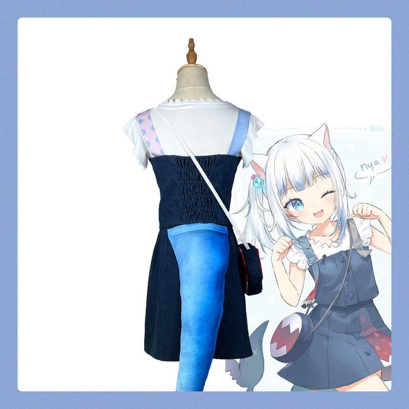 【Wetrose】 Hololive En Vtuber Gawr Gura Daily Dress Cat Shark Cosplay Costume Kostum Lucu Wanita Anak Cewek Gadis Anak Perempuan Set