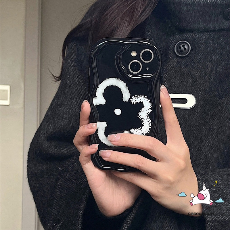 Casing Ponsel Glossy Tahan Guncangan Kompatibel Untuk iPhone 11 Pro Max XR X7 8 6s 6 Plus 14 12 13 Pro Max XS Max SE 2020 Fashion Garis Sederhana Bunga 3D Wavy Curved Edge Soft Flowers Cover