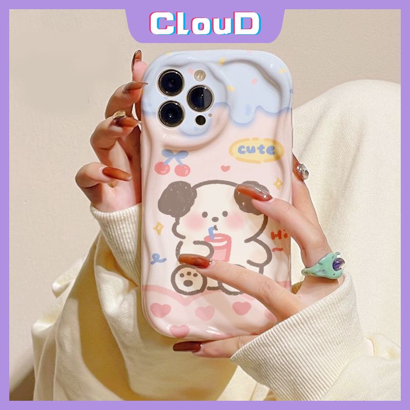 Casing Ponsel Kartun Anjing Lucu Kompatibel Untuk iPhone 11 Pro Max XR X14 12 13 Pro Max 7 8 6s 6 Plus XS Max 8Plus SE 2020 3D Wavy Curved Edge Shockproof Glossy Soft Cover