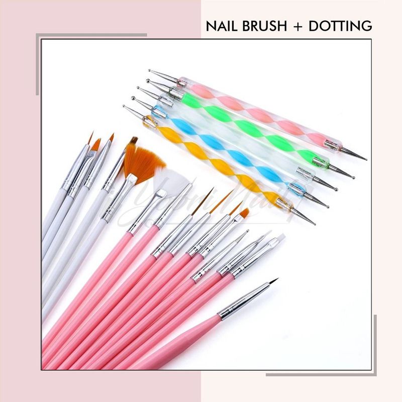 Nail art brush 15pcs + dotting tools kuas nail art striping liner dot