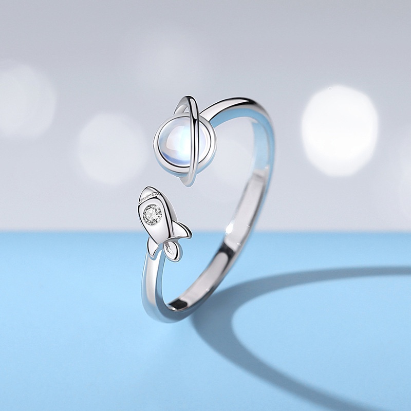Kreatif Indah Fashion Wanita Pria Astronot Roket Pembukaan Cincin Kepribadian Chic Pasangan Romantis Pecinta Cincin Yang Dapat Disesuaikan Perhiasan Hadiah