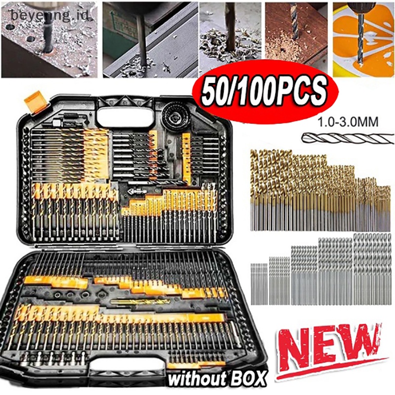 Beyen 100/50pcs Titanium Coated HSS Mata Bor Baja Kecepatan Tinggi Set Alat ID