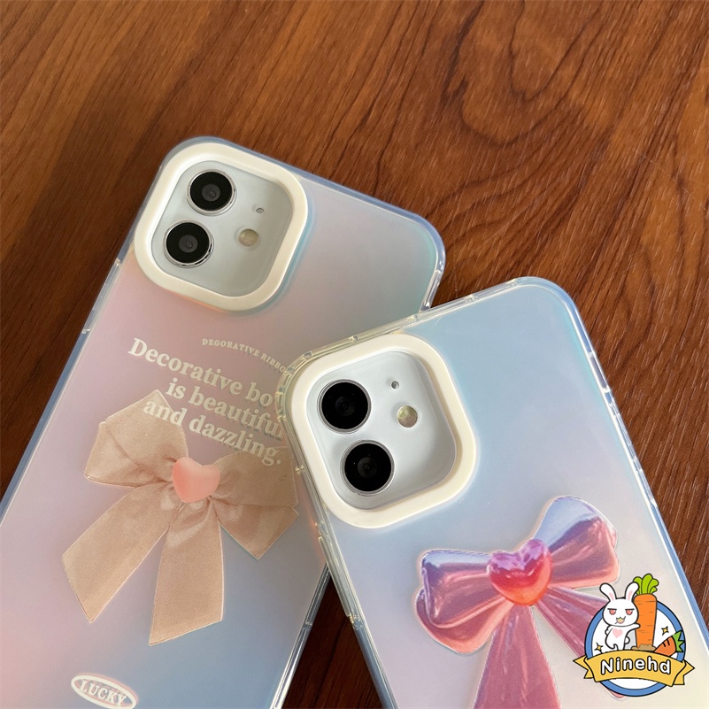 IPHONE Casing Kompatibel Untuk Iphone14 13 12 11 Pro Max X Xr Xs Max8 7 6 Plus SE 2020 Ins Gradien Laser Ikatan Simpul Transparan Casing Ponsel Lapisan Ganda Dicetak Shockproof Silikon Hard Case