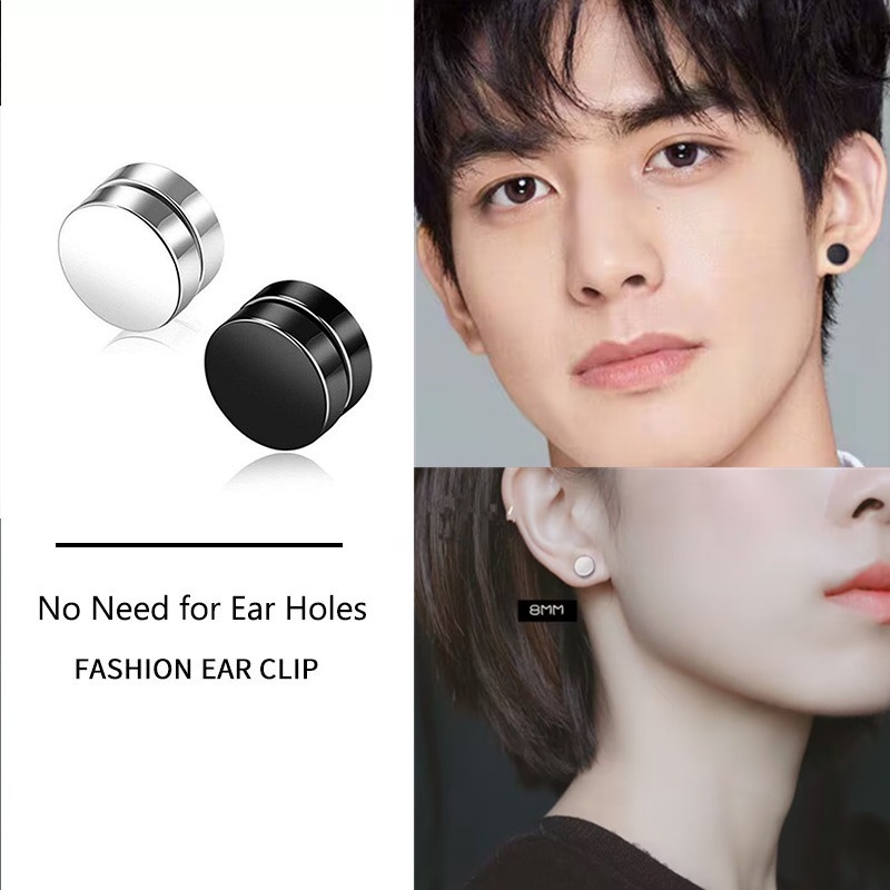 1 Pc Punk Baja Titanium Pria Dan Wanita Magnet Kuat Magnetic Ear Stud Non Piercing Anting Anting Palsu Hadiah Untuk Pacar Perempuan Kekasih Perhiasan