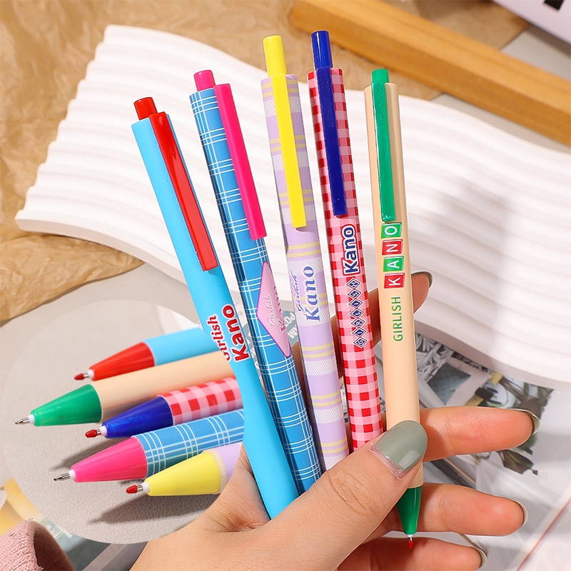 Versi Korea Ins Style Retro Patchwork Warna Push Type Neutral Pen/Anak Kawaii Belajar Menulis Ballpoint Pensil Alat Tulis