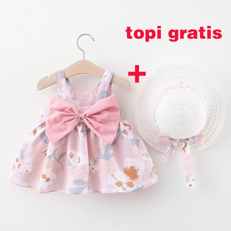 bayi Rok+topi perempuan top pakaian setelan rok lucu lengan pendek top kecil sling rok pendek