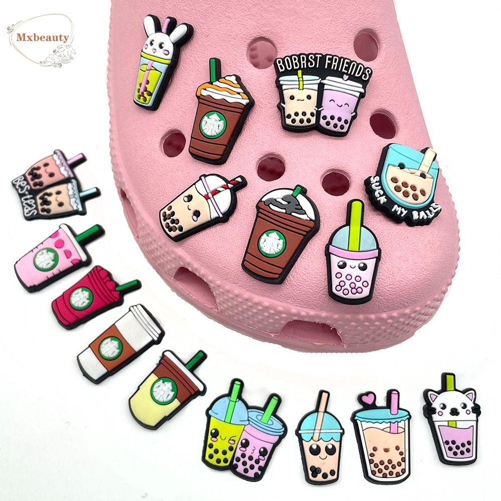 Mxbeauty Aksesoris Sepatu 2pcs Kartun Membuat Teh Fit Croc Clog Hias Kopi Minuman Shoe Decoration