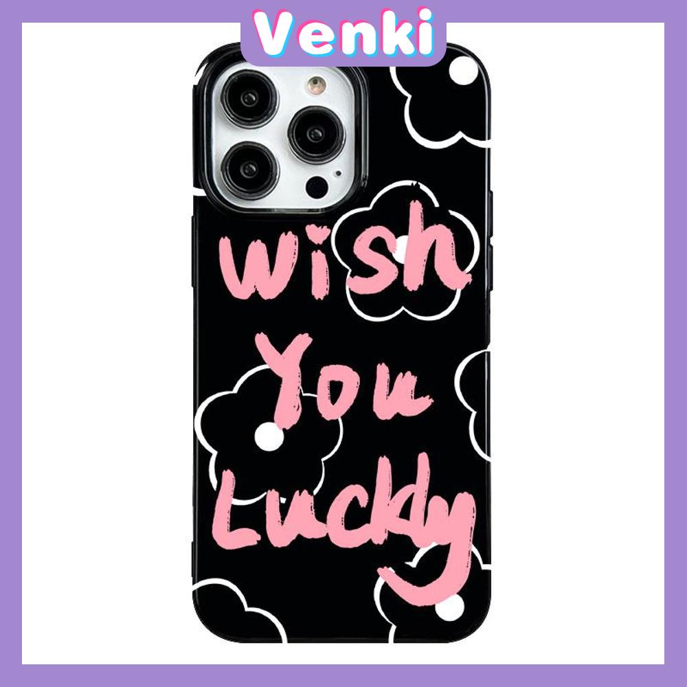 VENKI - For iPhone 11 Phone Case Black Glossy TPU Soft Case Shockproof Protection Camera Flower Simplet English Compatible with iPhone 14 13 Pro max 12 Pro Max xr xs max 7 8 Plus