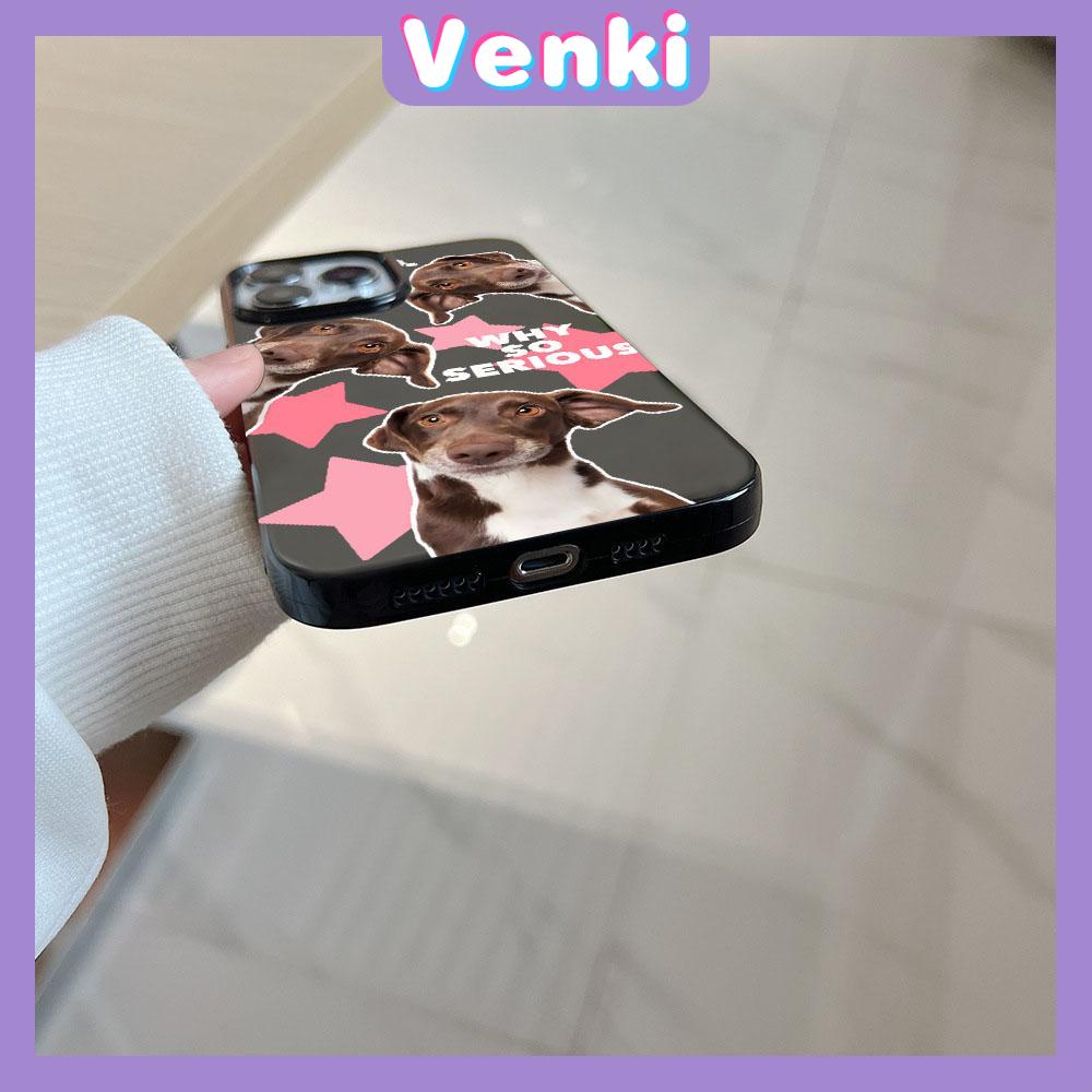 VENKI - For iPhone 11 Phone Case Black Glossy TPU Soft Case Shockproof Protection Camera Dog Simplet English Compatible with iPhone 14 13 Pro max 12 Pro Max xr xs max 7 8 Plus