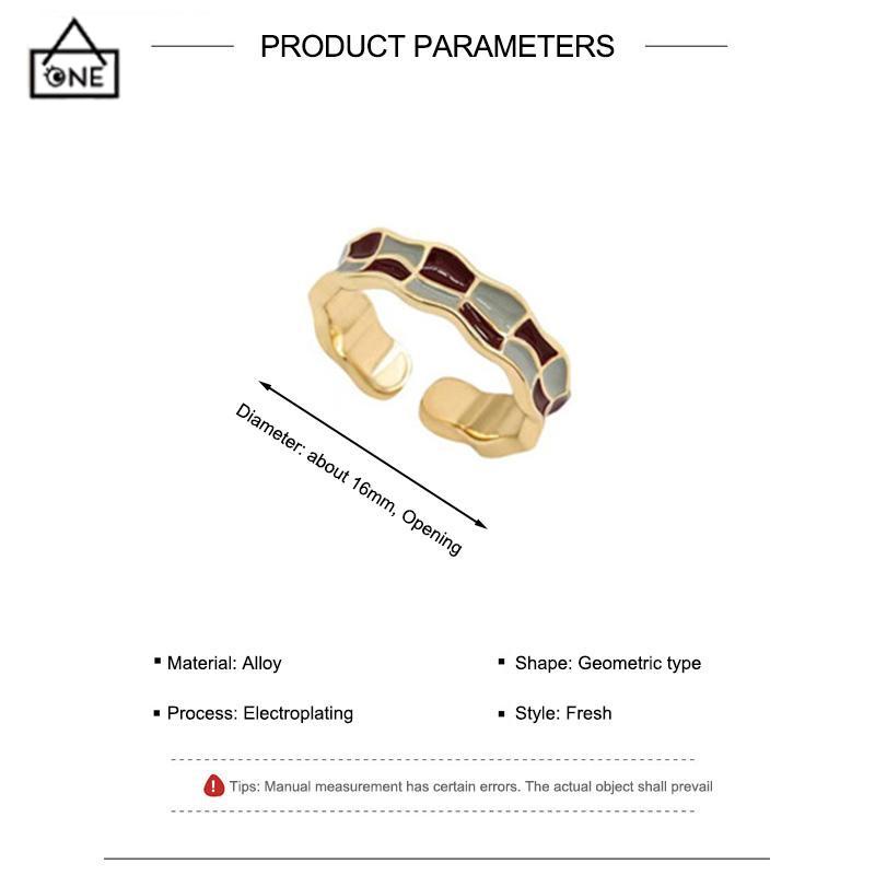 COD❤️3pcs Cincin Retro Wanita Emas Papan Catur Kotak-kotak yang dapat disesuaikan-A.one