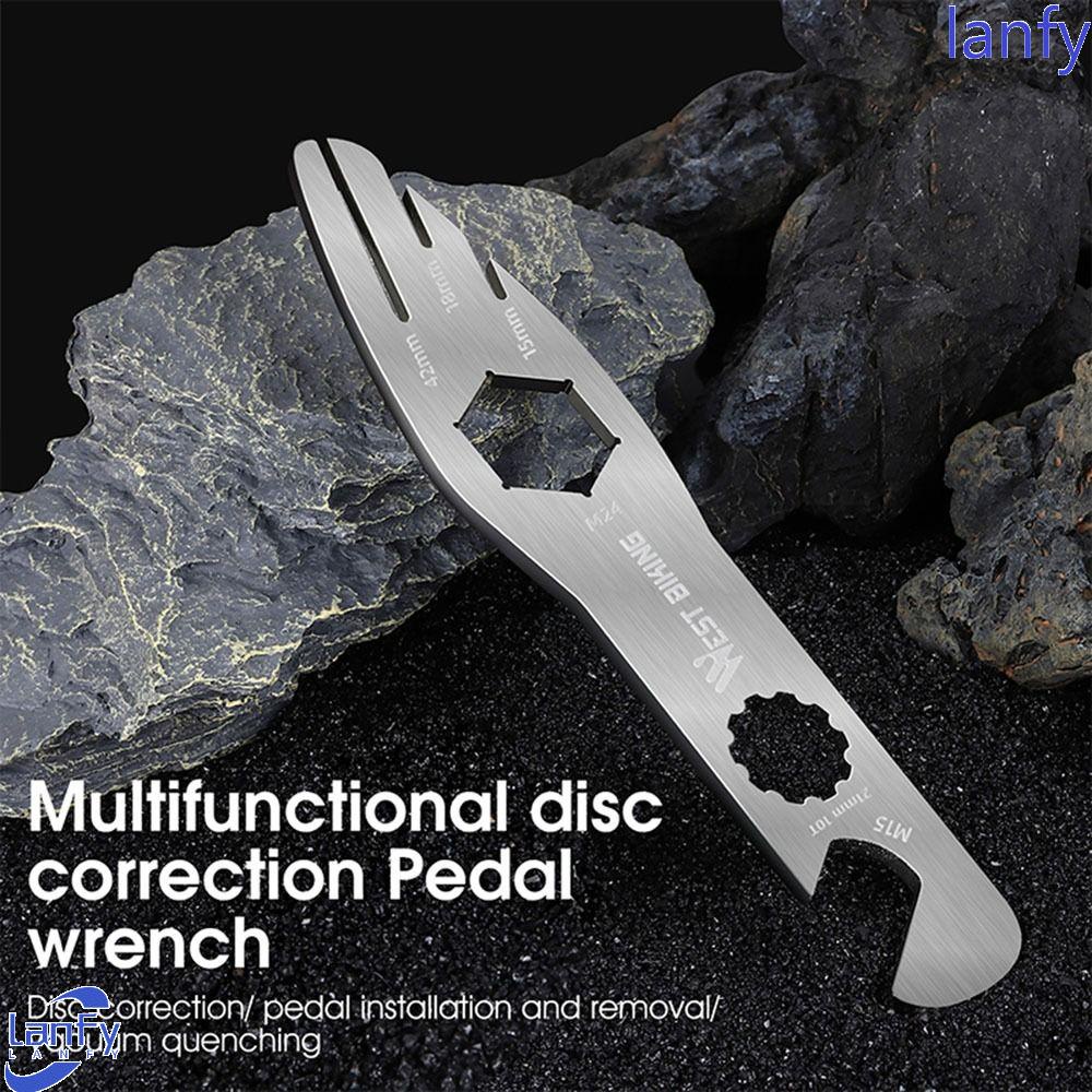 Lanfy Sepeda Pedal Spanner Multifungsi Aksesori Pemeliharaan Bersepeda Alat Perbaikan Stainless Steel Alat Perbaikan Sepeda