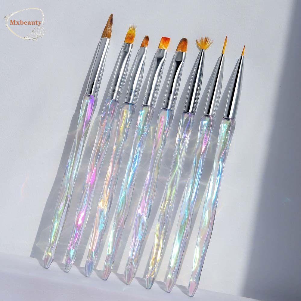 Mxbeauty Kuas Gambar Kuku Set Bunga Garis Grid Desain Perancis Halo Jepang Staining 3D Nail Tips Manicure Alat Gradien Pena Aksesoris Kuku Tarik Kawat Sikat Kuku