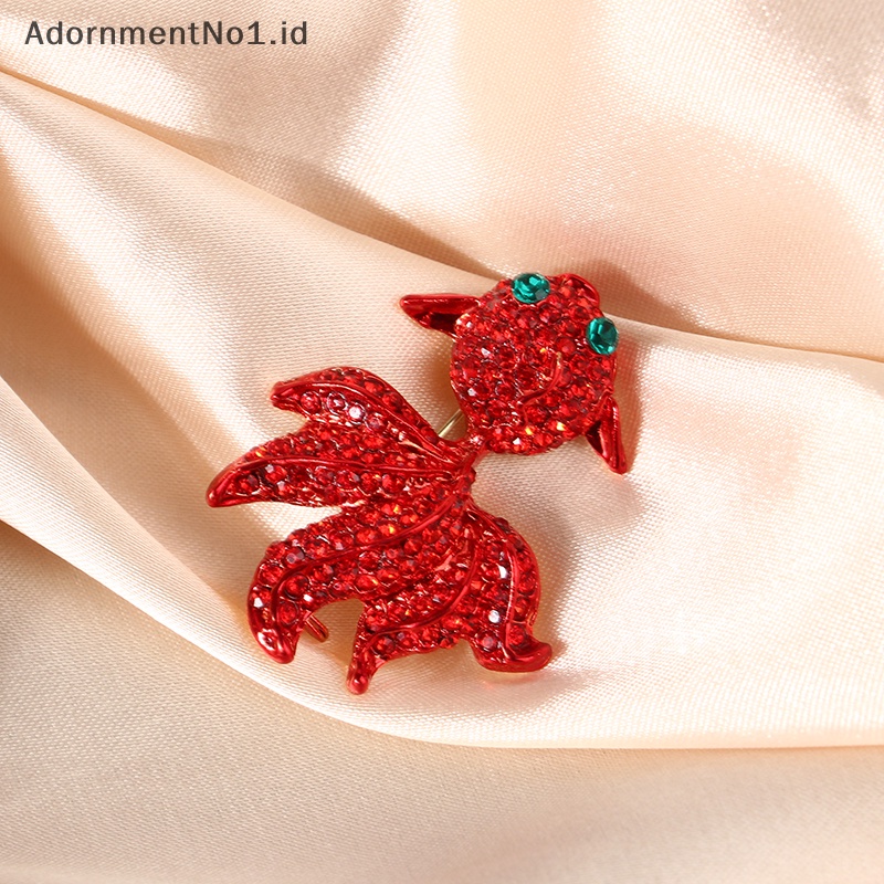 [AdornmentNo1] Fashion Wanita Merah Berlian Imitasi Ikan Mas Bros Hewan Kerah Pin Mantel Gaun Pesta Ornamen Perhiasan Hadiah [ID]