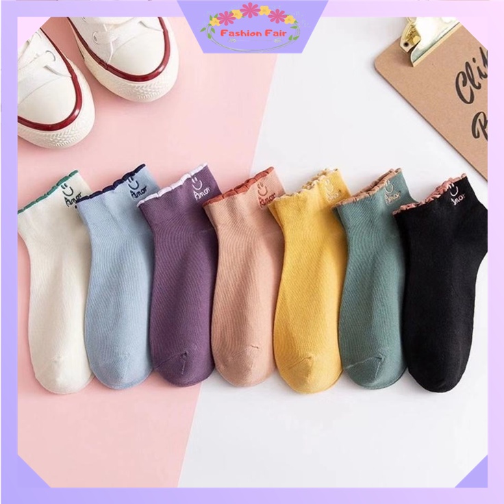 FASHION FAIR - D2028 Kaos Kaki Pendek Fashion Wanita / Kaos Kaki Amor Women Socks / Kaos Kaki Pendek Motif Smile / Kaos Kaki Ankle Socks / Kaos Kaki K5697
