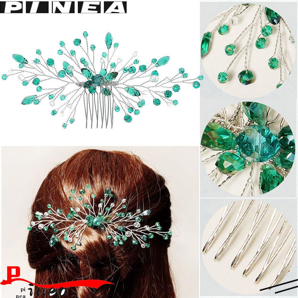 Sisir Sirkam Tiara Desain Daun Nanas Hias Kristal Untuk Aksesoris Rambut Wanita