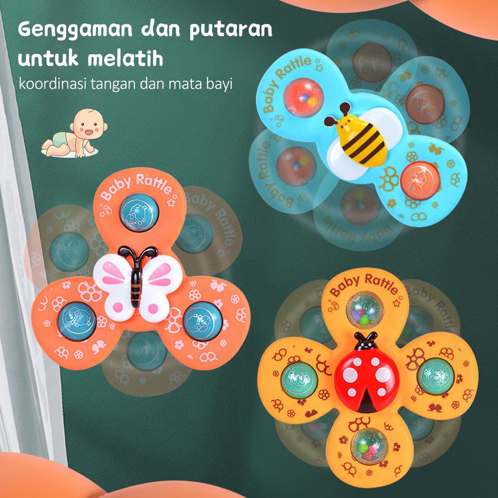 Halo Baby 3in1 Mainan mandi Fidget Spinner/Spinner Motif Serangga Gasing Spinner Gyro Rattle/Mainan Spinner Putar