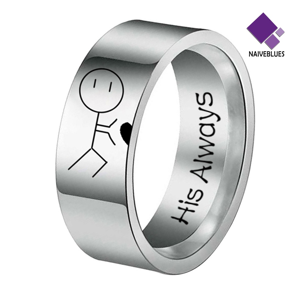 &lt; Naiveblues &gt; Her Forever His Always Kartun Abstrak Cincin Perhiasan Stainless Steel