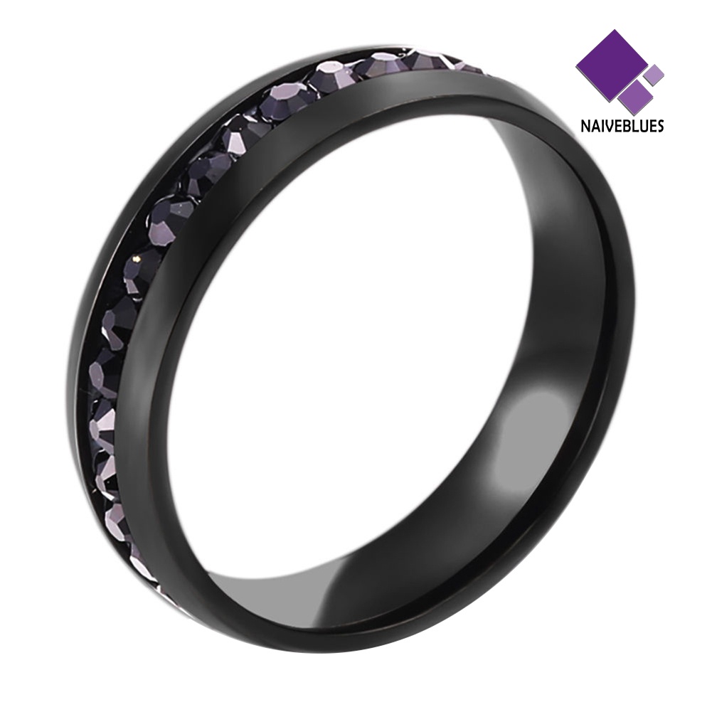 &lt; Naiveblues &gt; Ukuran45090 Unisex Berlian Imitasi Baja Titanium Pertunangan Pernikahan Band Ring