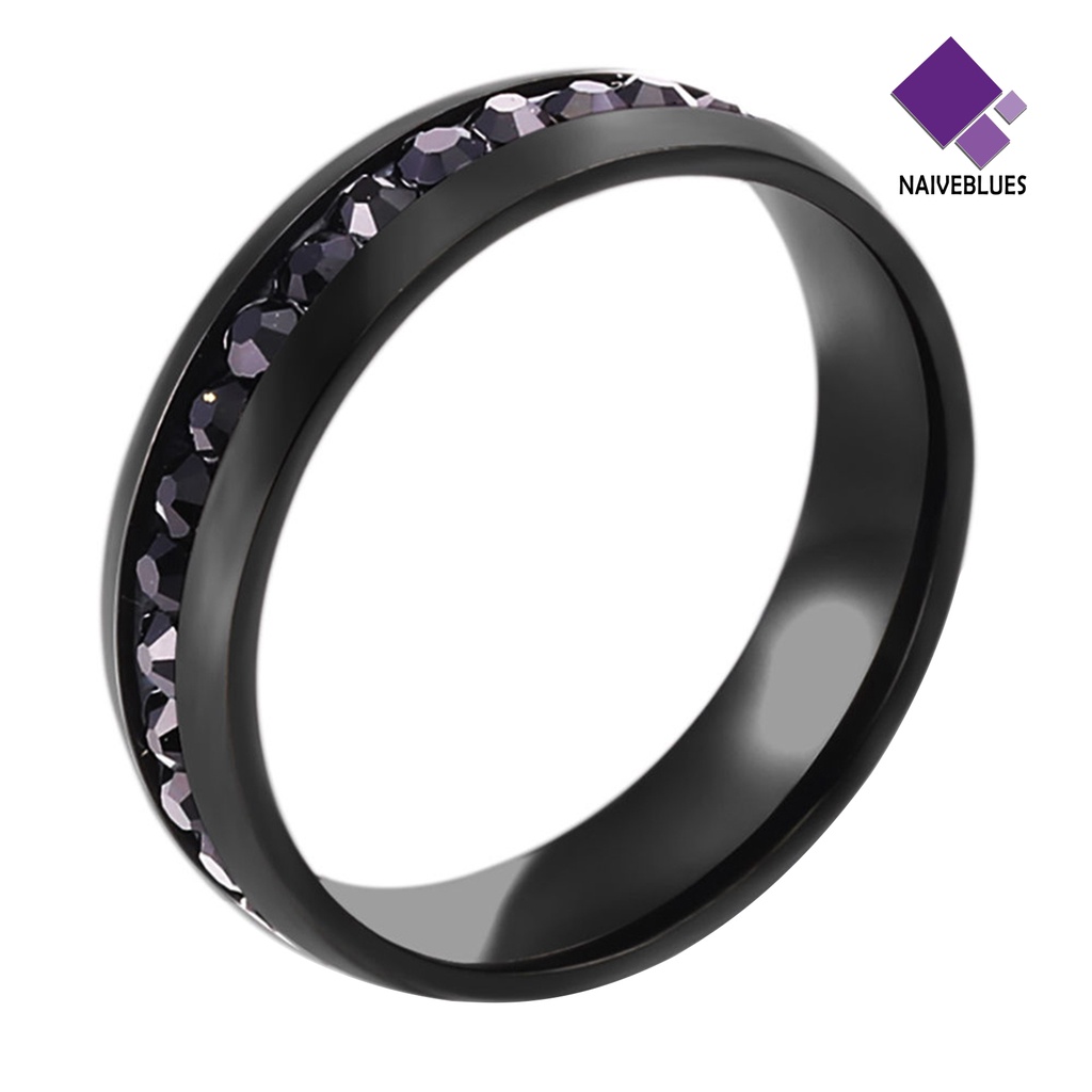 &lt; Naiveblues &gt; Ukuran45090 Unisex Berlian Imitasi Baja Titanium Pertunangan Pernikahan Band Ring