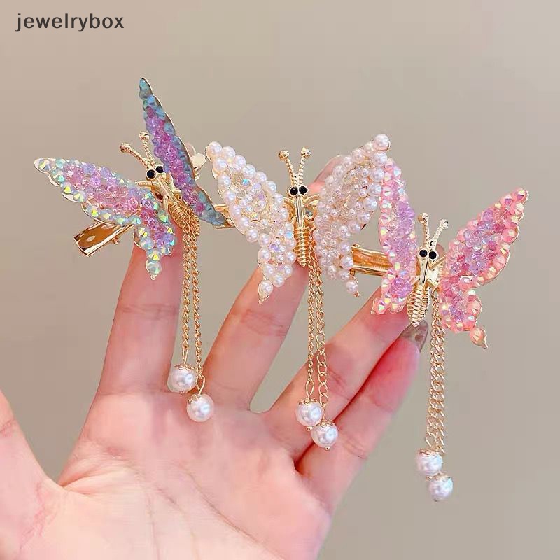 [jewelrybox] Jepit Rambut Kupu-Kupu Bergerak Untuk Gadis Anak-Anak Mengguncang Bergerak Sayap Atas Klip Poni Klip Mutiara Rumbai Klip Rambut DIY Alloy Aksesoris Rambut Butik