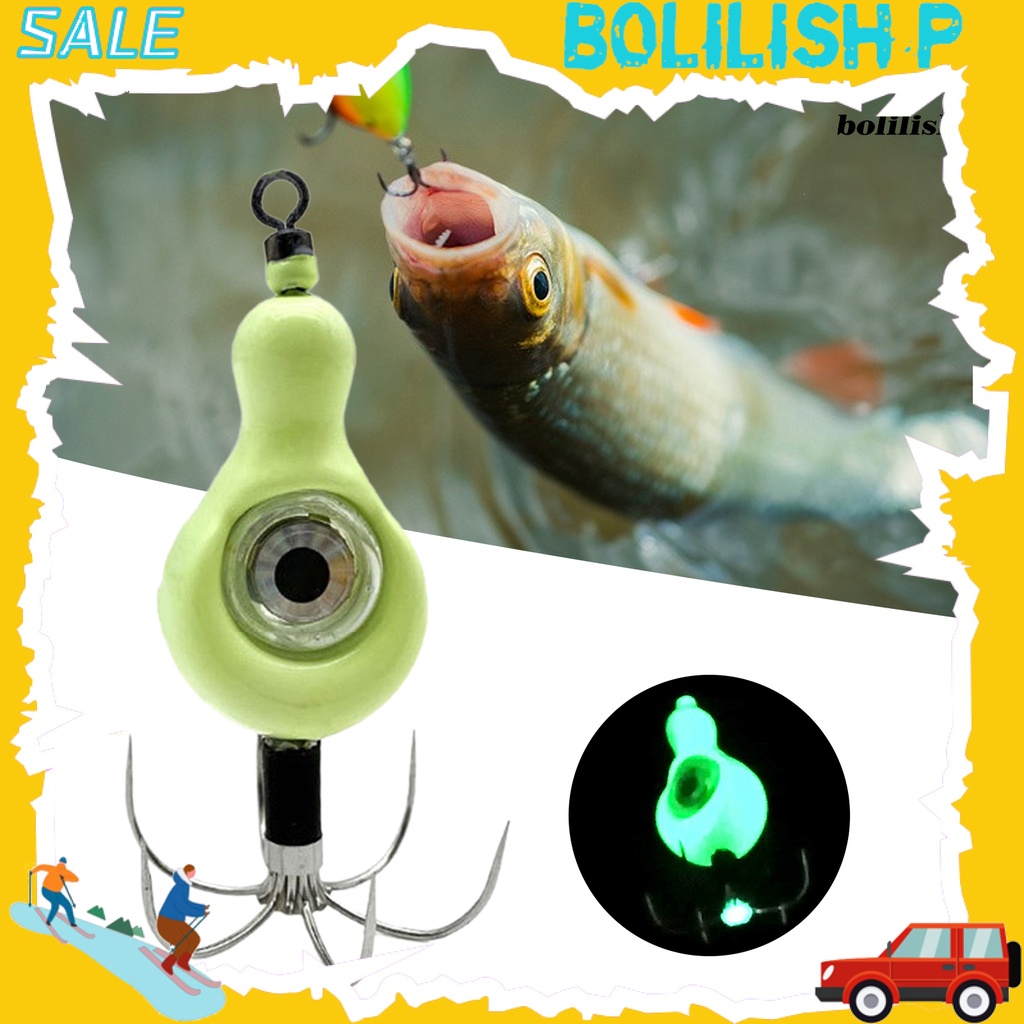 Bo-fishing Hook Lampu Kedip Tidak Mudah Tekuk Ringan Luminous Spinner Lure Squid Hook Untuk Angling