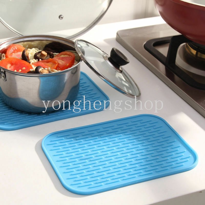 Silikon Anti Panas Panci Pan Holder Pad Tahan Panas Persegi Panjang Alas Meja Makan Non-Slip Coaster Tatakan Drainase Tikar Dish Drying Mat Aksesoris Dapur