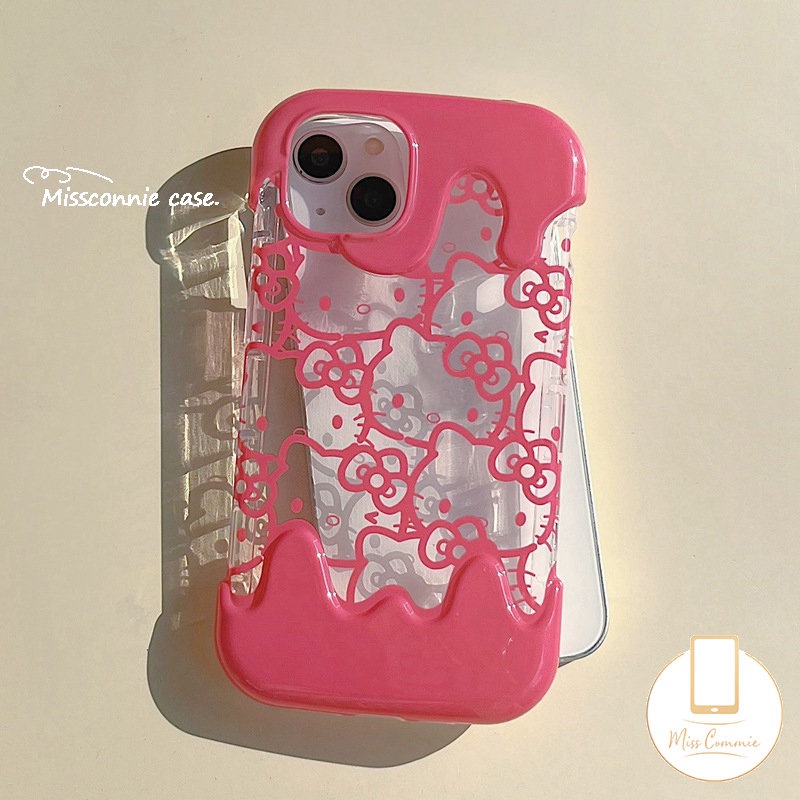 IPHONE Ins Ice Cream Lucu Kartun Seni Garis Hello Kitty Cat Phone Case Kompatibel Untuk Iphone11 14 12 13 Pro Max XR 7Plus X7 8 Plus XS Max SE 2020 Shockproof Soft Tpu Back Cover