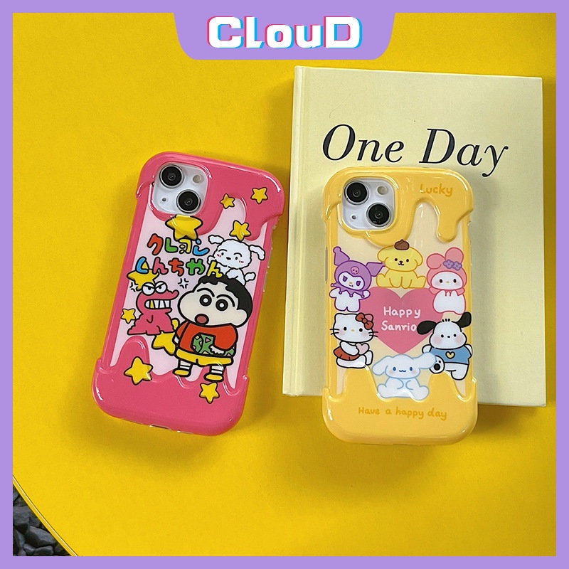 IPHONE Case 3D Ice Cream Cute Hello Kitty Kompatibel Untuk Iphone11 13 14 12 Pro Max 7Plus 8Plus XR X XS Max7 8 Plus SE 2020 Kartun Korea Crayon Shin-chan Pochacco Kuromi Soft Cover